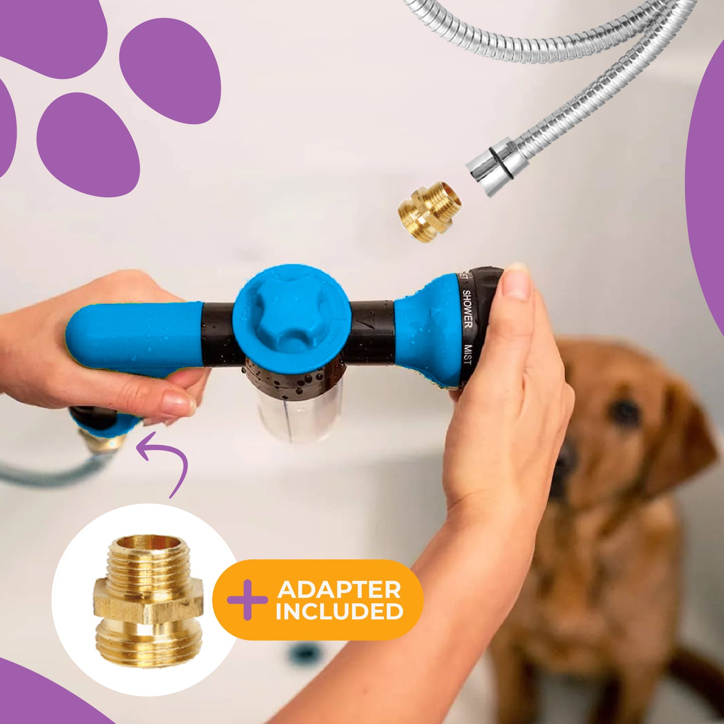 Hose Sprayer Nozzle for Pet Bath and Adjustable 3 Mode Cleaning! -  Free Shower Adapter Included